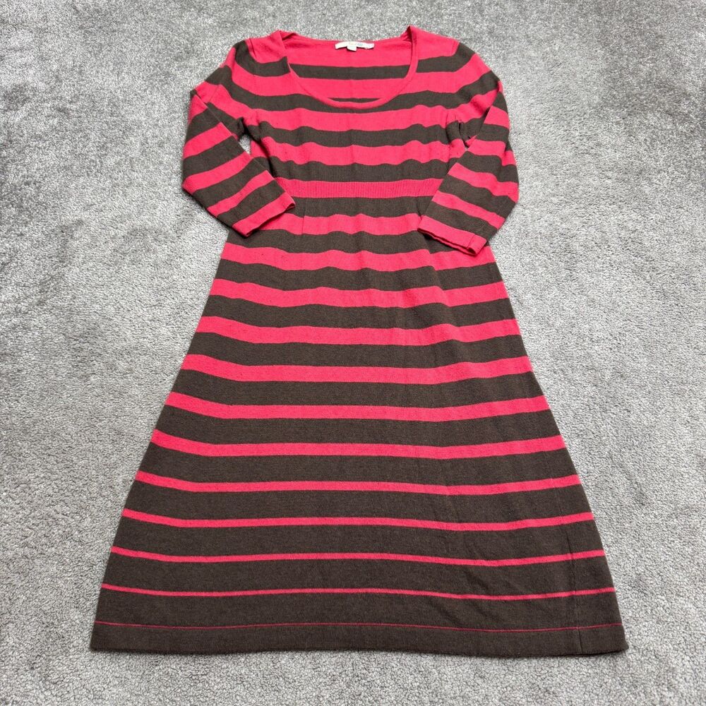 Boden Striped Knit Sweater Dress Women 8 Pink Brown Flawed Cashmere Angora Blend
